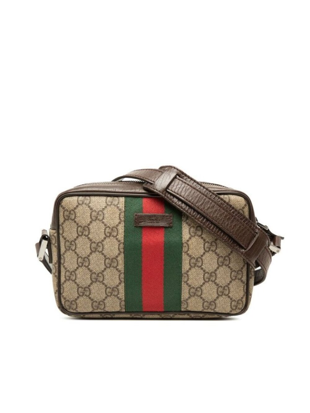 Gucci GG Supreme Sherry Line Crossbody Shoulder Bag Beige Brown Leather